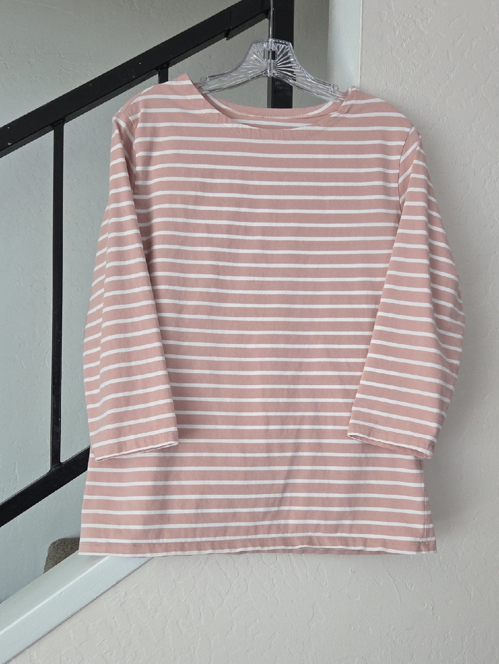 Striped Pink & White 3/4 Sleeve Top